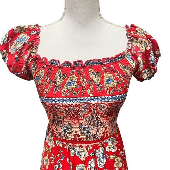 De' Sepreso Bohemian Off The Shoulder Floral Boho Vacation Dress Red Small NWT - Picture 6 of 15